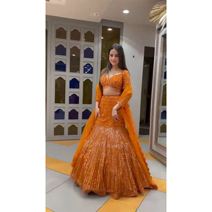 Prix de gros Meilleure qualité Designer Wedding Wear Collection Vêtements indiens Fausse Georgette Lehenga Choli à vendre - Product Image 1