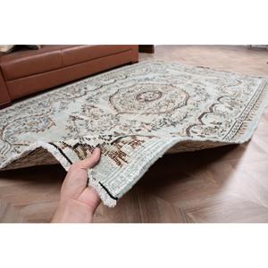 Vintage Large Rug 5.6x8.4 ft, Gray <b>Brown</b> Bordered Rug <b>Wool</b> - Product Image 3