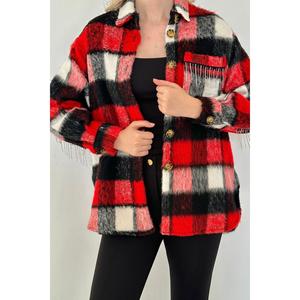 Chemise décontractée en flanelle rouge avec ornements en chaîne et poches pour l'extérieur – Vente en gros - Product Image 2