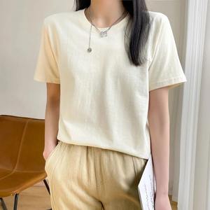 Hauts en coton femmes doux col rond couleur unie T-shirt grande taille à manches courtes T-shirt basique hauts 2025 été - Product Image 3