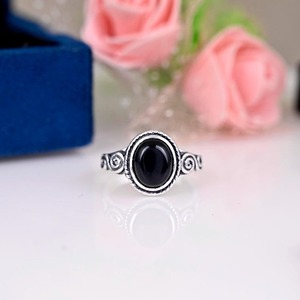 Anillo Clásico Estilo Boho para Mujer, Joyería de Plata 925, Anillo Hecho a Mano con Piedra de Ónix Negro, Regalo para el Amor - Product Image 3