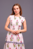 Robe maxi en coton indien faite à la main pour femmes, élégante, mignonne, douce, à fleurs, imprimée au bloc, style bohème, tendance, boutonnée, lavable, écologique