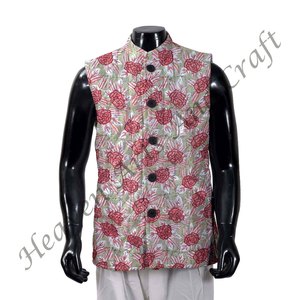 Main indienne bloc coton imprimé vestes courtes matelassées pur coton hommes vestes d'hiver Style bohème Vintage veste manteau cadeau - Product Image 5