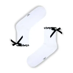 <b>White</b> Ruffled <b>Women's</b> <b>Socks</b> Breathable Knitted Design Custom Logo One Size Fits All Diabetic Friendly for Daily Use All Seasons - Product Image 1