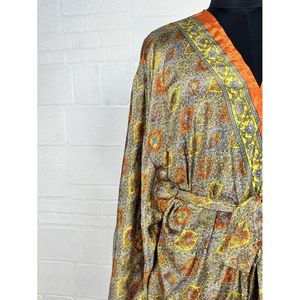 Vintage Silk Riya Short Kimono Lightweight Boho Robe Perfect <b>Beach</b> Coverup for Her Recyclable Swimsuit <b>Accessory</b> Soft Breathable - Product Image 3