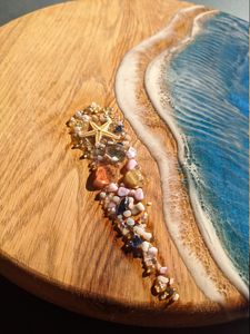 Ocean Theme Handmade <b>Resin</b> and Stone Coaster Set, Artistic <b>Epoxy</b> Coasters with Wave Design for Coastal <b>Table</b> Decor - Product Image 2