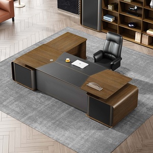 luxury modern executive office <b>desk</b> solid wood manager table brown ceo boss furniture high end mdf commercial wooden computer de - Product Image 4