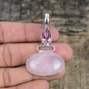 Boho Style classique pendentif bijoux pour femmes bijoux en argent 925 argent Sterling Rose Quartz pierre précieuse à la main pendentif cadeau pour - Product Image 3