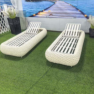 Luxury Rattan <b>Outdoor</b> Sun Lounger Modern Farmhouse Chaise Lounge <b>Cushion</b> | Hotel Use Aluminum Frame UV Resistant Eco-Friendly - Product Image 3
