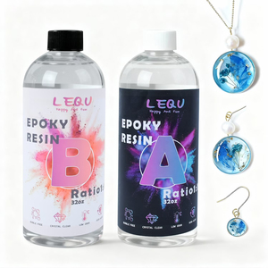 LEQU <b>Clear</b> Epoxy Resin 32oz AB Adhesive High <b>Gloss</b> Epoxy Glue for DIY Art Wood Table Coating - Product Image 1