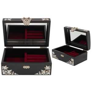 Organisateur de bijoux de luxe moderne en bois artisanal haut de gamme avec incrustation de nacre et motif floral gravé, forme personnalisable - Product Image 5