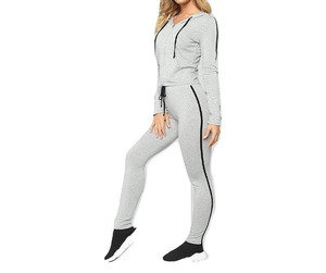 Nuevo y elegante chándal con logotipo personalizado para mujer, Tops cortos, sudaderas con capucha y chándal para correr, conjunto de 2 piezas, traje para correr de lana de algodón para mujer - Product Image 6