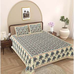 Turquoise Blue 100% Cotton 240 TC Bedsheet Set with 2 Pillow Covers Ethnic Motifs for Home Use (ADB1482)-3pcs <b>King</b> <b>Size</b> - Product Image 1