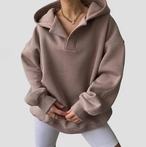 OEM Custom Logo Beige Solid Color Open Front Long Sleeve Casual <b>Cardigan</b> Hoodie <b>for</b> <b>Women</b> Winter Autumn Sweatshirt with Hood - Product Image 2