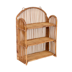 Estante plegable de pie de bambú y ratán con 3 niveles, se puede doblar para organización del hogar, artesanía decorativa al por mayor - Product Image 2