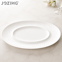 Plat de service ovale en porcelaine écologique JOZING de 16 pouces, texture en chevron, blanc