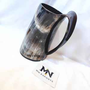 Taza de cuerno pulido con asa Tankard de cuerno para Ale & Mead Tribal Taza de cuerno tallado - Product Image 6