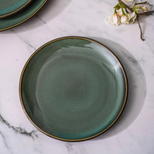 Emerald Matte Ceramic Dinner <b>Plate</b> Metallic Rim Finish Smooth Glaze Surface Strong Durable Design for Refined Dining Settings - Product Image 1