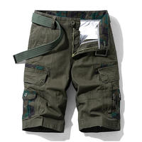 Shorts cargo décontractés pour hommes 100% coton tissé teint en fil, taille mi-haute, braguette zippée, motif uni, patchs, anti-plis, grandes tailles, pour l'extérieur