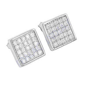 925 Silver <b>Square</b> Cut <b>Diamond</b> Stud <b>Earrings</b> for Women - Product Image 3
