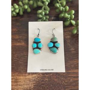 Lydia Begay Kingman Turquoise & Sterling <b>Silver</b> <b>Drop</b> <b>Earrings</b> Dangle Cluster Design - Product Image 1