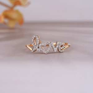 Moissanite natural escritura amor anillo 14K oro amarillo amor diseño anillo Moissanite natural hecho a mano amor carta oro anillo amor regalo - Product Image 6