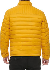 OEM personalizado de los hombres de la chaqueta de invierno de estilo de la calle de dos tonos de bloque de color acolchado de la burbuja de tela con capucha logotipo frontal de la cremallera - Product Image 3
