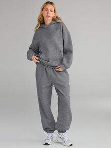 Ensemble de survêtement pour femme gris clair, 2 pièces, sweat-shirt ample, pantalon de survêtement ample, mode automne, avec poches - Product Image 2