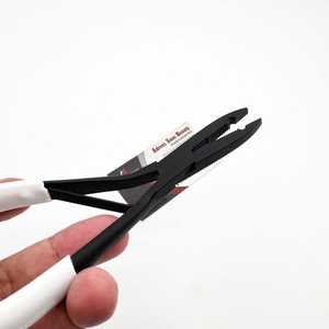 Pince d'extension de cheveux à la kératine incurvée en acier inoxydable avec poignée en silicone Logo personnalisé Outils d'extension de cheveux multifonctionnels noirs - Product Image 5