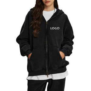 Sudadera con capucha larga de Invierno para mujer 2025, superventas, Color personalizado, cremallera, estilo callejero desgastado a mano, diseño de punto, 100% algodón con capucha - Product Image 1