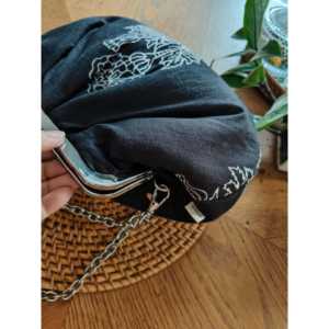 Rose Noir Black Crystal Evening Clutch with Sling Wedding and Party Purse <b>Bag</b> Featuring PU Lining and Chain Decoration - Product Image 1