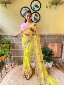 Georgette-ropa de fiesta de boda de diseño de calidad superior, una sola hora, lista para usar, blusa Saree con cinturón, fabricante - Product Image 4