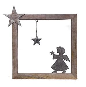 Nouveau design en aluminium coulé Double coeur argent fini dans un cadre en bois pour Noël et les festivals, la maison et l'hôtel. - Product Image 2