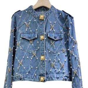 Custom <b>Womens</b> Raw Printed Denim Jacket Winter Zipper Casual Washed <b>Jean</b> Coat Fashion Streetwear Quilted Lightweight Outerwear - Product Image 6