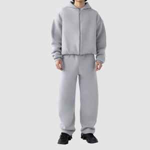 Ensemble survêtement décontracté en polyester/coton respirant pour homme, 2 pièces, sweat-shirt et pantalon de survêtement, 340 g/m², surdimensionné, survêtements personnalisés - Product Image 1