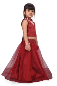 Shoryam Fashion - Lehenga Choli Étnico Color Granate para Niñas, Blusa Bordada de Alta Demanda, Largo hasta el Suelo |   Fiesta de Boda Festiva para Niñas - Product Image 2