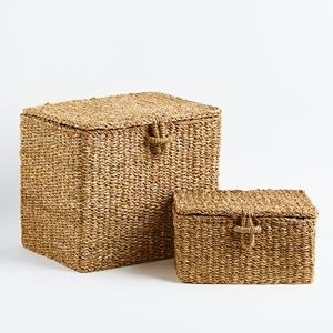 L28 W19 H20cm Boîtes en jonc de mer faites à la main avec couvercle Écologique Longue durée Facile à nettoyer Durable Pour le salon Chambre à coucher Décoration intérieure - Product Image 4