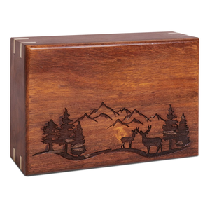 Urne funéraire personnalisée gravée de cerf fabriquée à la main en palissandre gravée en bois souvenirs commémoratifs pour les cendres d'adultes - Product Image 1