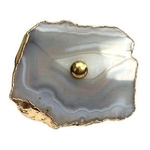 Boutons d'armoire en pierres précieuses d'agate bleue de qualité supérieure poignées de tiroir garnies d'or pour armoire, commode et décoration de meubles - Product Image 4