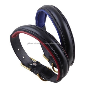High Quality Luxury Padded Raised Leather Dog Collar with Colorful <b>Stitching</b> & Padding Solid Brass Hardware Dog Pet <b>Accessories</b> - Product Image 6
