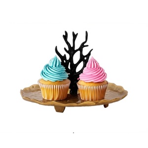 แท่นวางเค้กอลูมิเนียมทรงสี่เหลี่ยมสุดหรูพร้อมแผ่นชุบสีทองรูปต้นไม้สีดำอันสง่างามกลางงานปาร์ตี้ถาดสำหรับตกแต่งขนมหวาน - Product Image 2