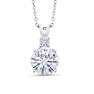 Collier pendentif Moissanite blanche en argent sterling 925 pour femme pierre de naissance, ronde 10MM - Product Image 4
