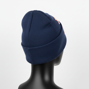 Bonnet en tricot acrylique épais de qualité supérieure 250GSM, doux, extensible, chaud pour l'hiver, couleur bleue, logo brodé personnalisé, jacquard - Product Image 3