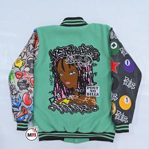 Haute demande Logo personnalisé haute qualité Chenille broderie manches longues en cuir Streetwear hiver hommes en cuir veste universitaire hommes - Product Image 6