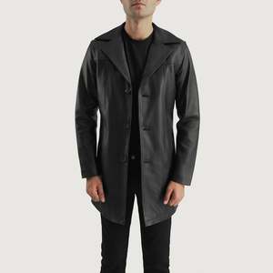 Manteau en cuir <span class=keywords><strong>noir</strong></span> slim pour homme Brawnton, parka élégante à capuche avec boutons décoratifs, <span class=keywords><strong>trench</strong></span> décontracté pour l'automne en laine satinée - Product Image 1