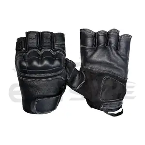 Motorcycle Gloves For Men Half Finger Goat Leather Suede Knuckles & TPR Mitts Moto Rider Custom XL Summer Motorbike Gloves