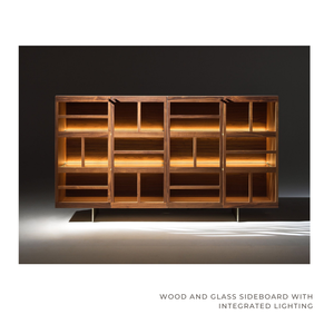 لوح جانبي من الخشب والزجاج مع إضاءة متكاملة من خشب الماهوجني أثاث بسيط بسيط لغرفة المعيشة من خشب الماهوجني - Product Image 3