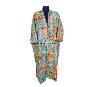 Vêtement de plage décontracté pour femmes en gros, veste Kantha à imprimé floral, kimono japonais, long manteau bohème, multicolore, printemps - Product Image 2