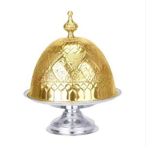 ชามสเตนเลสสตีลเคลือบทองสไตล์อาหรับเคลือบทองพร้อมขาตั้งเงิน - Product Image 1