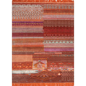 Manchaha Hand Knotted Wool & Bamboo <b>Silk</b> Rugs <b>Red</b> & Orange Patchwork Design for Home Use-Les-2003 - Product Image 4